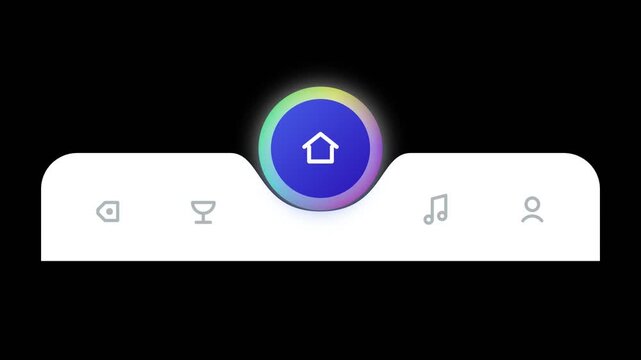 Minimalist Mobile App Bottom Navigation Bar Animation Design Featuring Home Button Glowing Interaction Effect For Modern User Interface Development