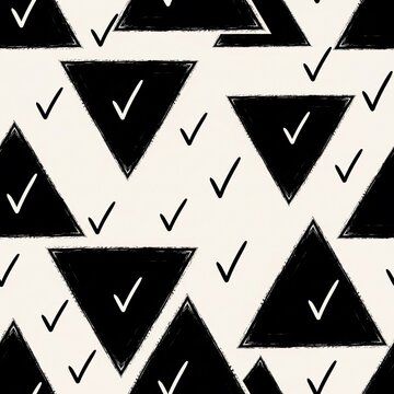 Abstract Geometric Pattern: Black Triangles with Checkmarks on Textured Background