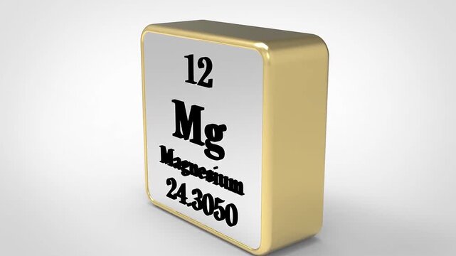 3D Rotating Magnesium Mg Element From Periodic Table, 90 Degree Rotation, Scientific Chemistry Concept, 4K Clean Render