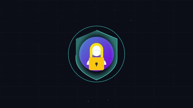 Cyber security shield with padlock vector illustration on dark background