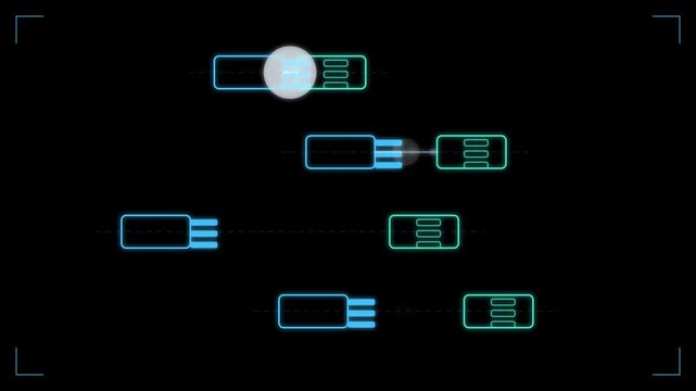 API connectors interlocking and exchanging data pulses, seamless loop
