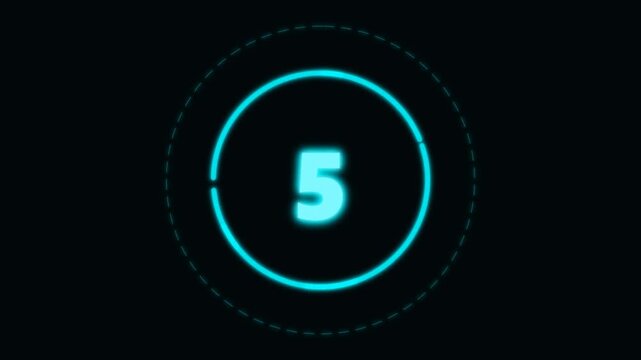 Digital neon countdown number nine within a glowing circular HUD interface on a black background