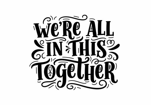 Unity, Support, Resilience. Handwritten typographic art.