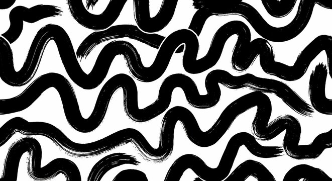 Abstract Black Brush Stroke Pattern on White Background