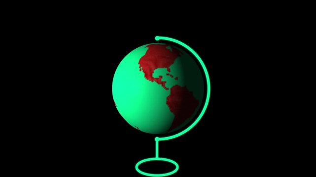 Red and green colour wold map, Seamless looping animation of the earth in to the 3d map of Honduras with the capital and black background 4k animation.