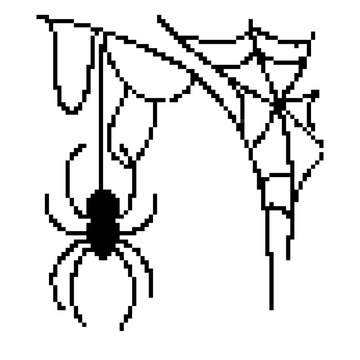 pixel art corner spiderweb hanging spider cobweb frame halloween icon