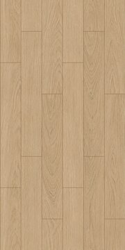 Natural beige brown wood material with fine grain, six equal staggered columns and color-matched grout including the left edge; vertically seamless