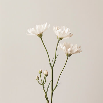 Delicate white daisy flowers with green stems and buds