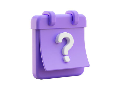 3d purple calendar icon with a question mark isolated on transparent background