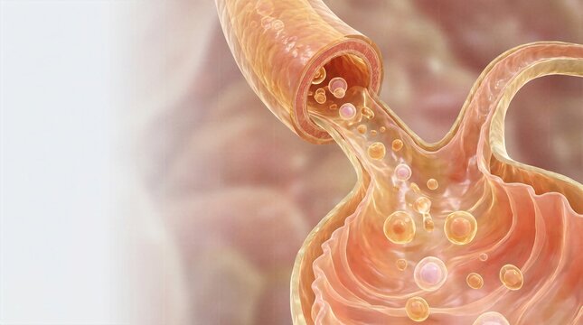 Cellular nutrient fluids flowing from blood vessel branch into tissue fold opening