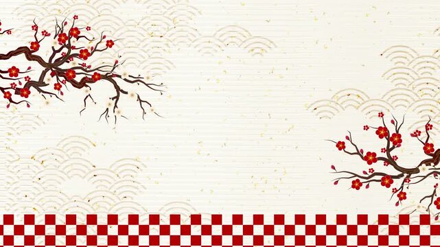 Traditional Japanese Plum Blossom Festive Pattern 4K