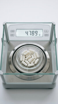 Precise Weighing of White Capsules on a Digital Laboratory Scale Pharmaceutical Measurement Concept