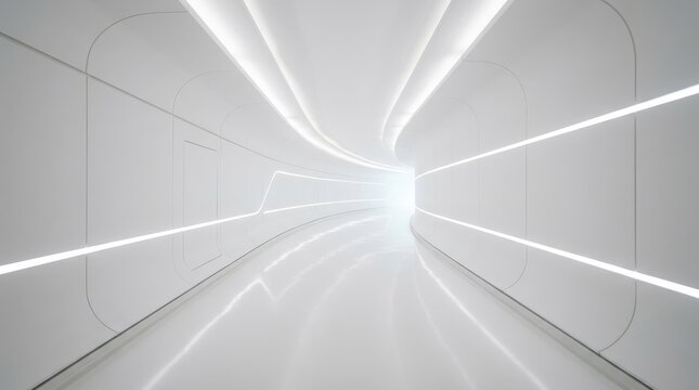 Clean futuristic white corridor with glowing light strips inside