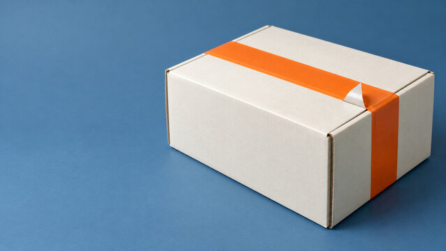 Orange tamper strip across the seam of a blank equipment box