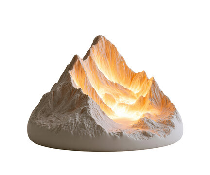 Glowing mountain shaped lamp isolated on transparent background