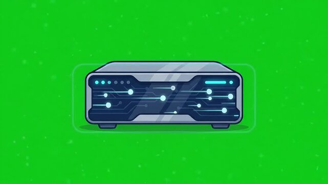 Futuristic server unit animation with green screen background