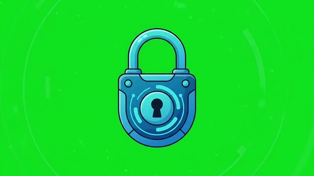 Futuristic digital security lock animation with green screen background