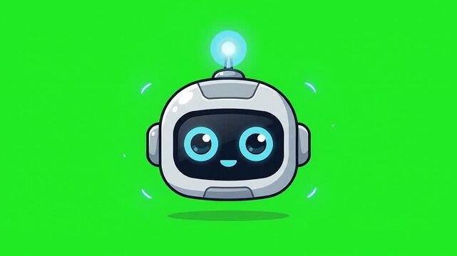 Futuristic robot head blingking animation with green screen background