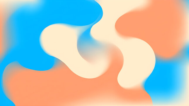 Abstract fluid gradient background with vivid sky blue, bright warm peach, and warm cream interlocking liquid blob shapes blending smoothly, soft airbrushed mesh gradient