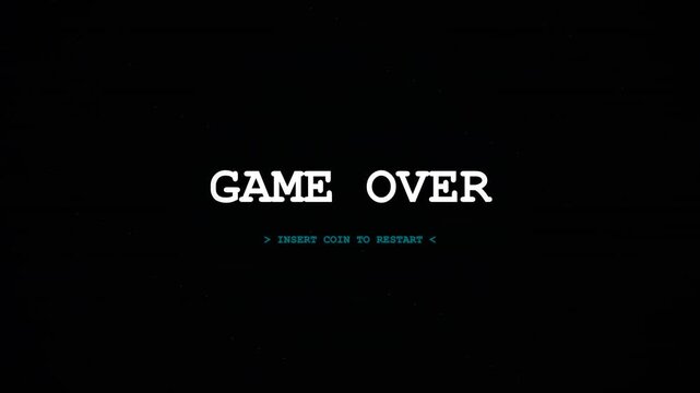 Glitch effect Game Over screen with insert coin prompt