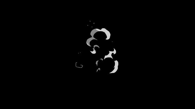 2D Flash Animation with smoke element, cartoon smoke explode effects, smoke flash FX motion graphic, hand-drawn animation of cartoon smoke effects on transparent black screen background. 4K video