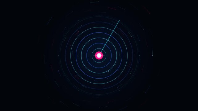 Futuristic radar screen with glowing concentric circles and target