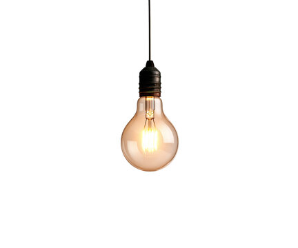 Glowing vintage light bulb isolated on transparent background