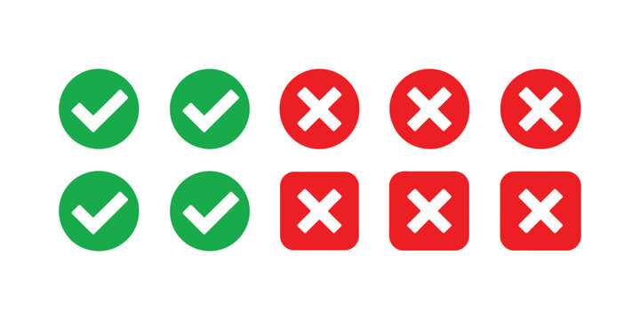 Check Tick Mark And Cross Icons For Checkbox Lists, Right Wrong Answers, Approval, Rejection, Hand Drawn Sketches, Doodle And Checklist Symbols.