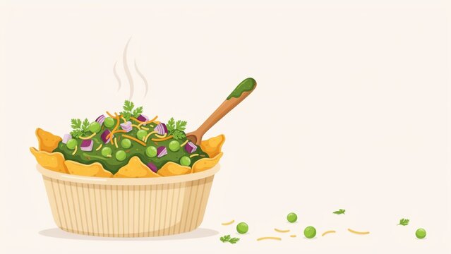 Fresh guacamole dip served in a woven bowl with tortilla chips and cilantro