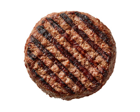 Grilled beef burger patty isolated on transparent background