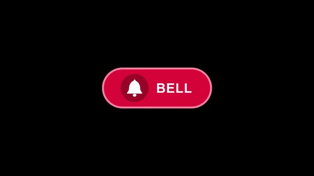 YouTube bell button with an arrow click effect Red notification bell subscribe button for social channel alert click cursor interface motion alert click icon animation on black background