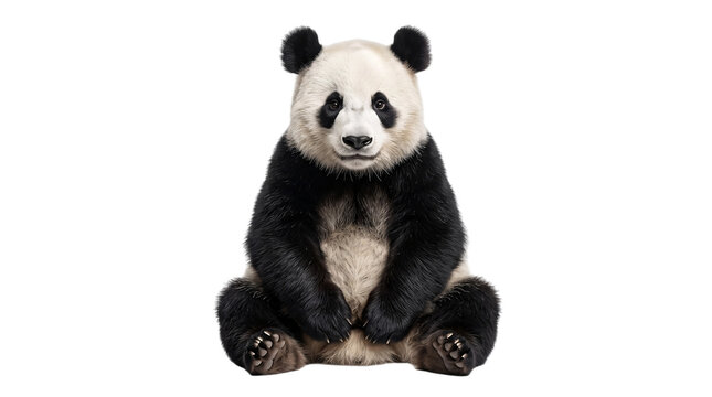 Giant panda sitting isolated on white isolated on transparent background