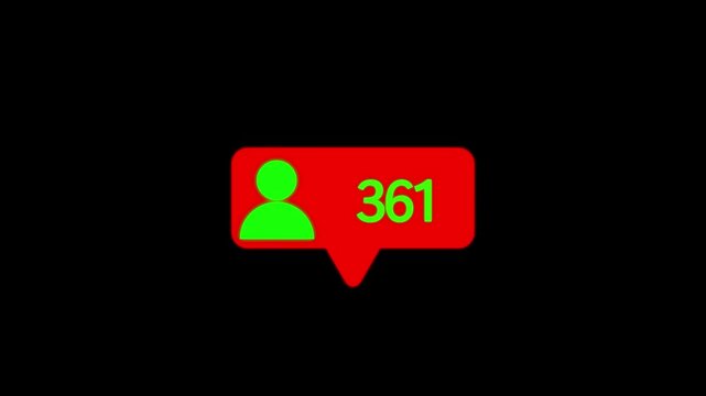 Red and green colour icon and black background, Speech bubble with a person icon and counting up. Social media followers - Counting up to 1000 people following 4k animation video.
