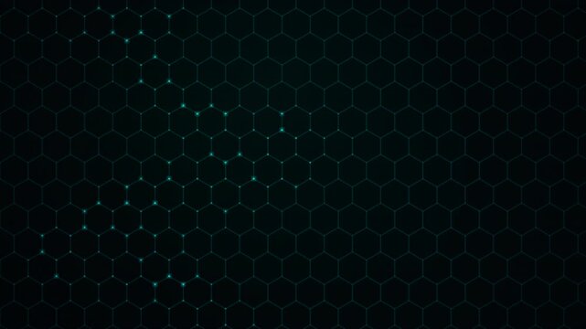 Futuristic hexagonal digital grid with glowing data points. 4K video
