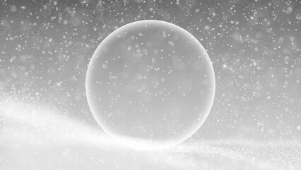 Magic snowy background with glass sphere copy space illustration background. © robsonphoto