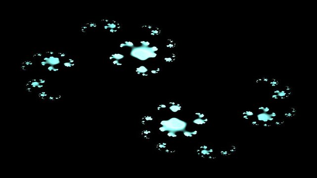 Abstract Glowing Blue Fractal Pattern Evolving and Growing Seamlessly on Dark Background