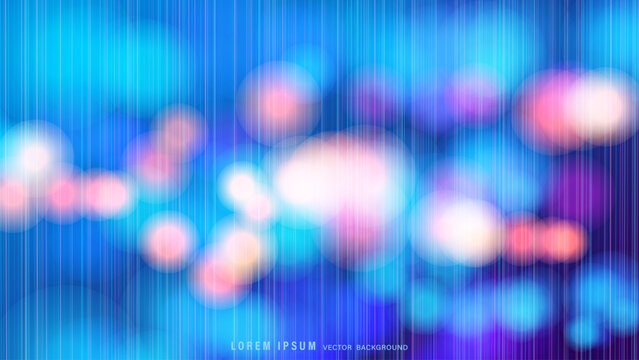 Abstract colorful bokeh light vector background with blue glowing and vertical light lines