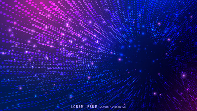 Abstract blue purple digital particle wave technology vector background