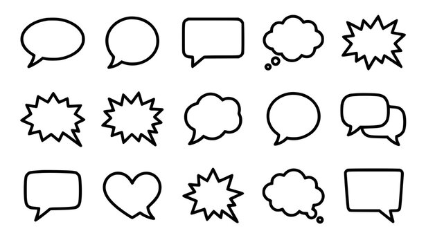 Cartoon speech bubble and comic dialogue icon set with oval thought and explosion bubbles vector