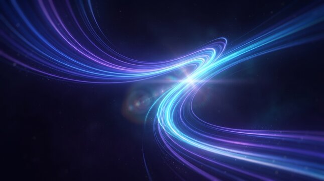 Abstract background featuring dynamic glowing blue light streaks moving through dark space creating a sense of high speed motion and futuristic digital technology energy flow