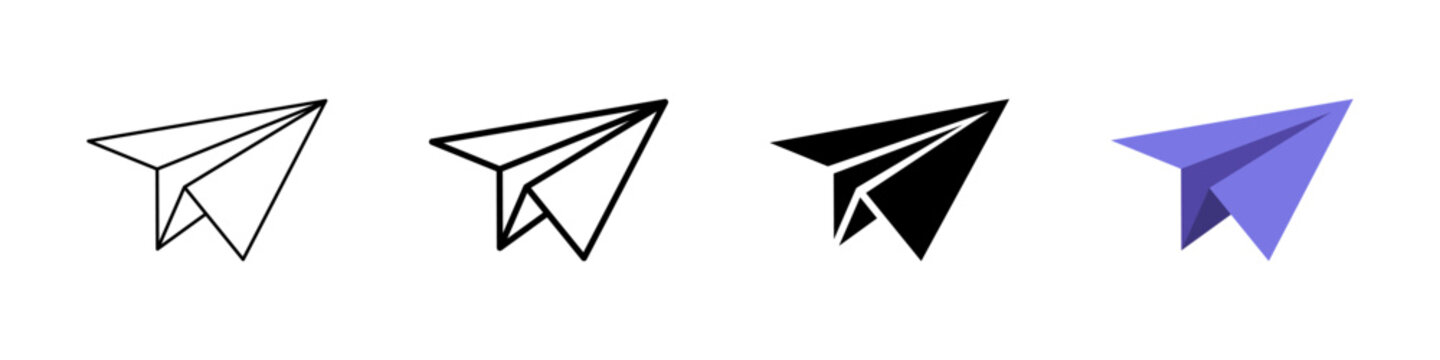 Paper plane icon set with send message and airplane origami symbol. Transparent vector
