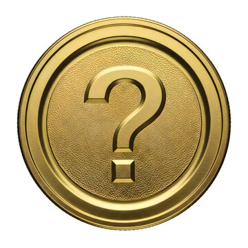 Round question mark coin with gold and green border