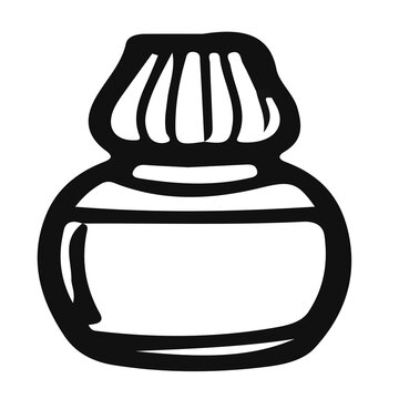 Black and White Illustration of Classic Ink Bottle with Cap