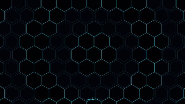 Dark cybernetic hexagon grid motion background with glowing lines