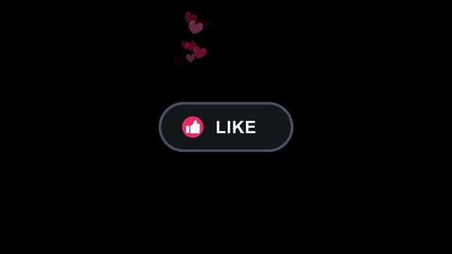 Interactive like button animation with floating heart icons on black background hearts social click mouse cursor hearts social click mouse cursor YouTube-like button with text and icon