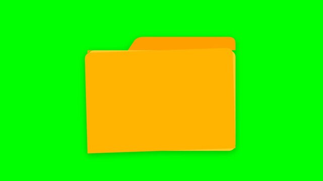 Animated folder icon opening on a green screen background