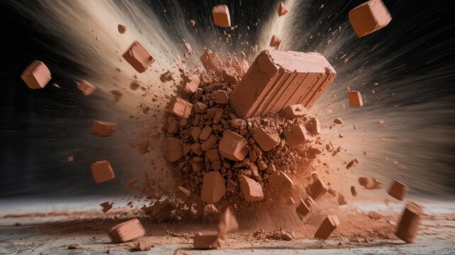 Abstract explosion of many golden cubes floating in the dark space with motion blur