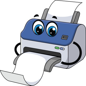 Cute Cartoon Printer Character Printing Paper with Friendly Face Office Technology Illustration