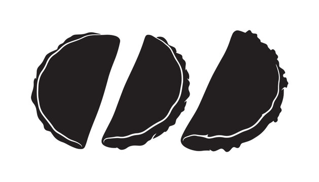 black color silhouette set of three quesadilla vector illustration, solid white background