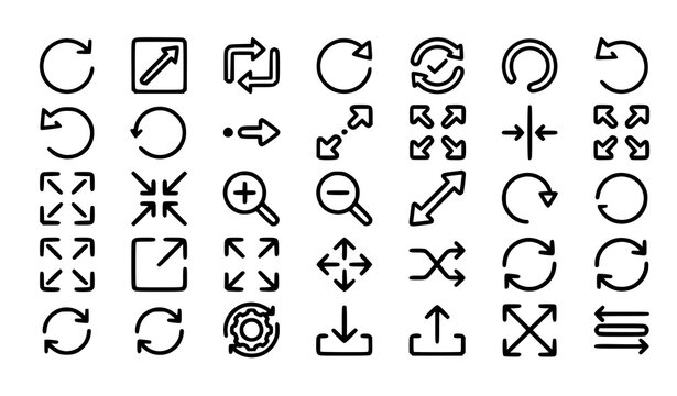 30 Modern Software Control Bold Outline Icons Refresh Repeat Scale Rotate and UI Vector Set